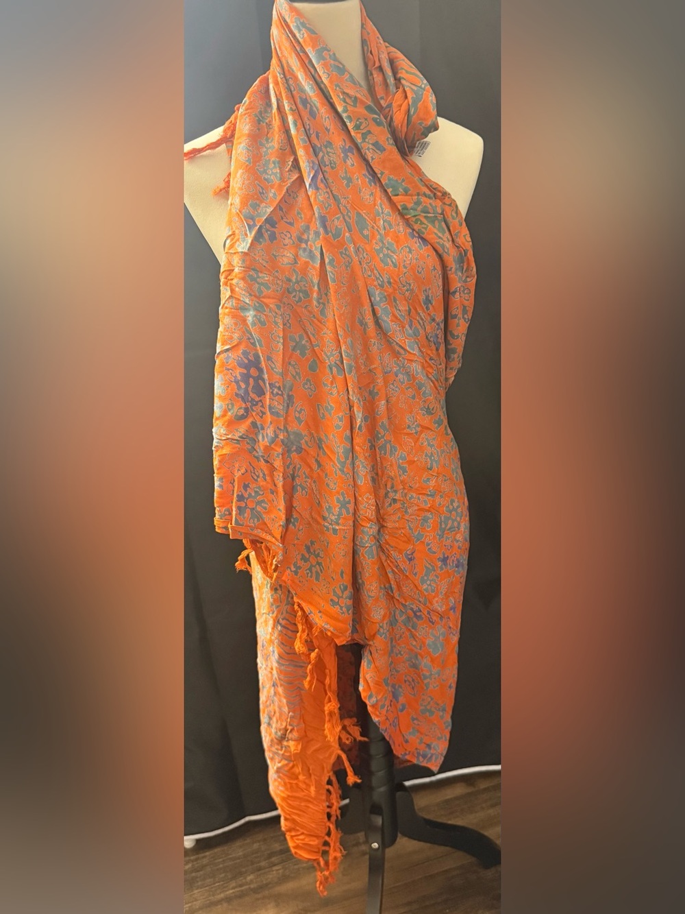 Vibrant Orange Floral Lightweight Wrap Scarf
